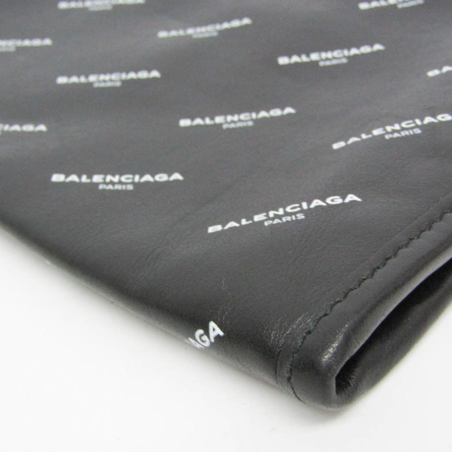 Balenciaga Logo Print Leather Clutch
