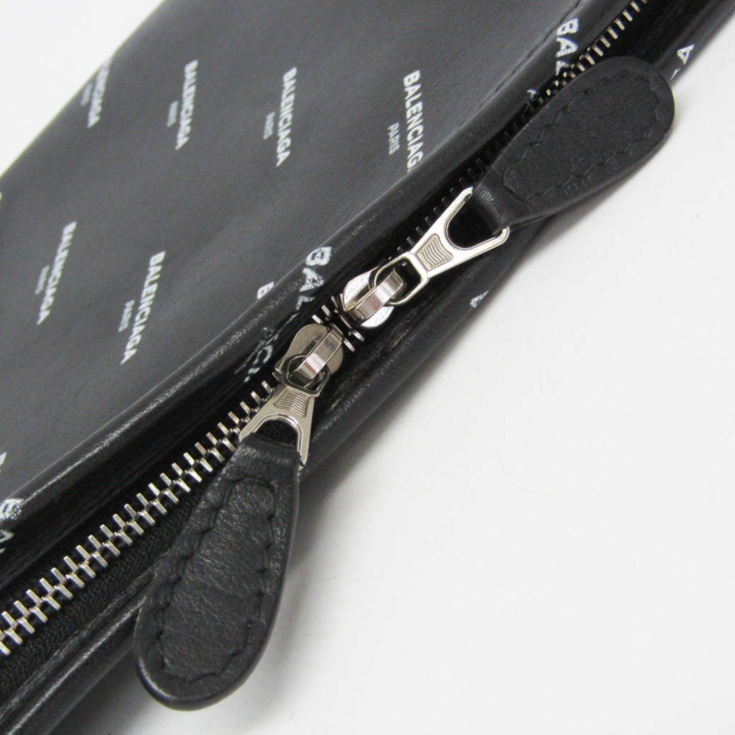 Balenciaga Logo Print Leather Clutch