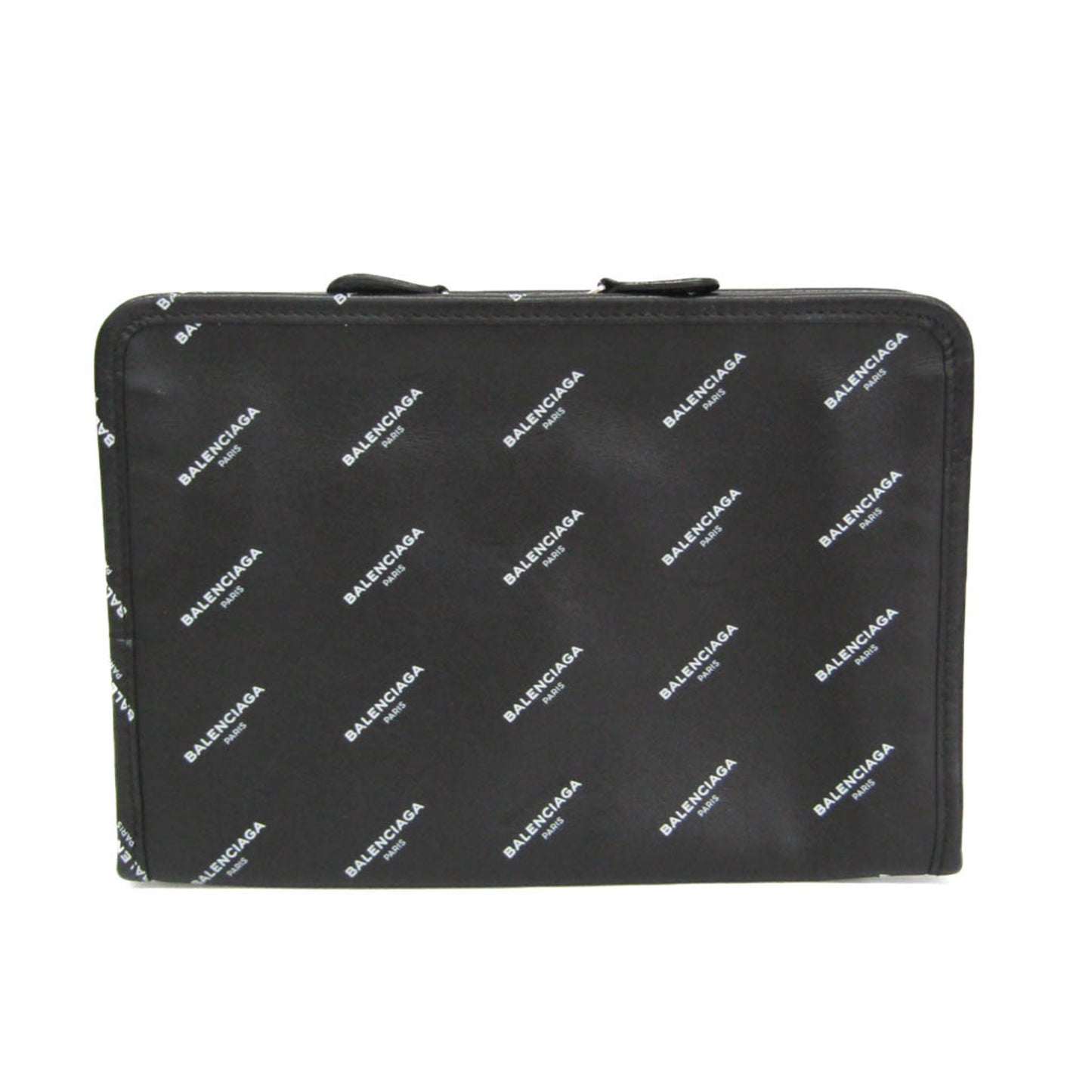 Balenciaga Logo Print Leather Clutch