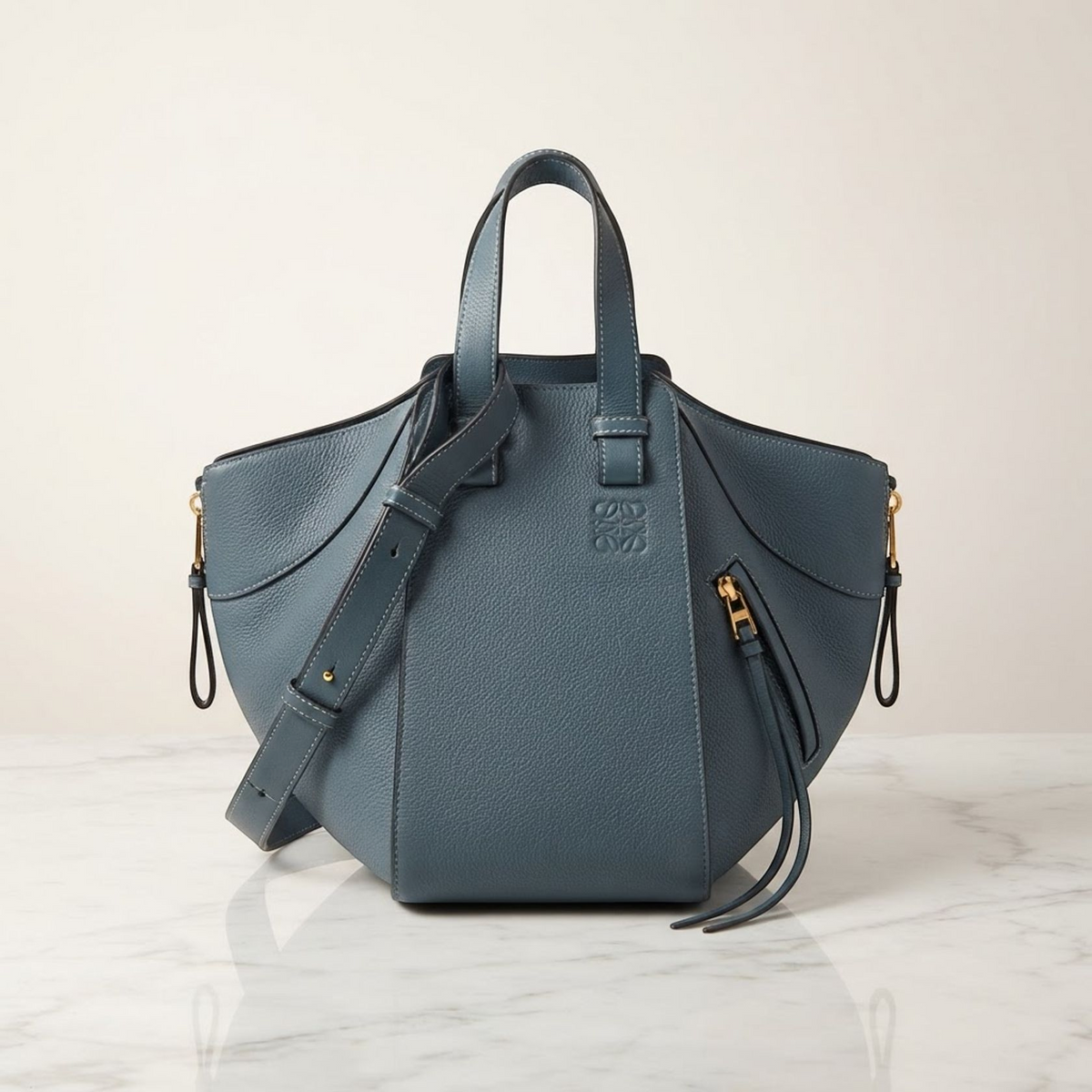 LOEWE HAMMOCK SMALL Shoulder Handbag leather Blue Used Women