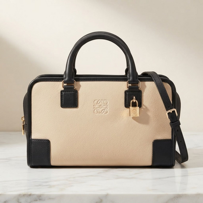 LOEWE Amazona 23 Shoulder Handbag crossbody Leather Beige Black Used Women