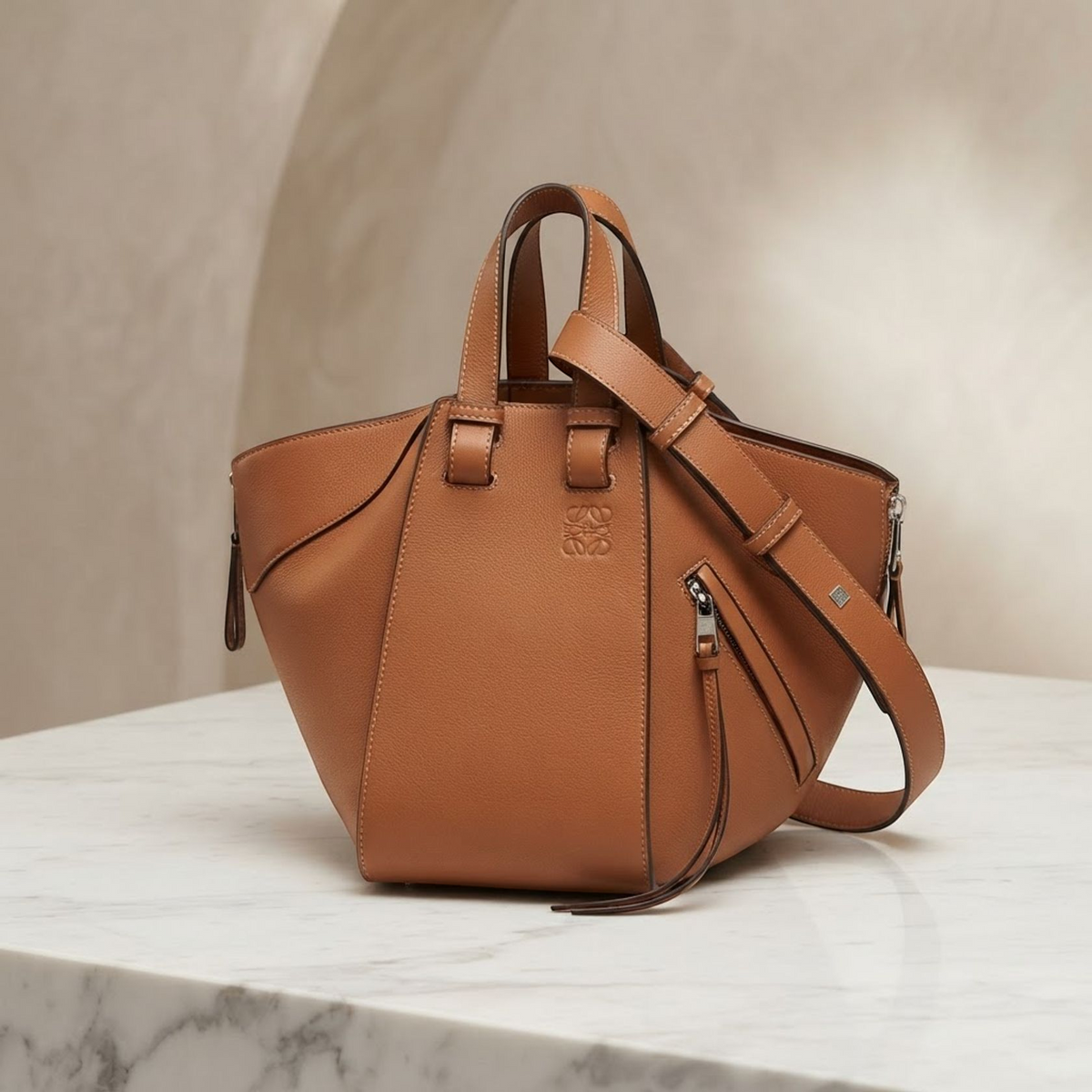 LOEWE HAMMOCK SMALL 2-Way Shoulder Handbag leather Brown Used Women