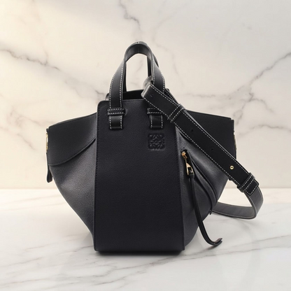 LOEWE HAMMOCK SMALL 2-Way Shoulder Handbag leather Navy Black Used Women