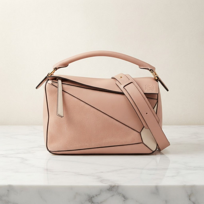 LOEWE Puzzle Medium Shoulder Crossbody Handbag leather Pink Used Women