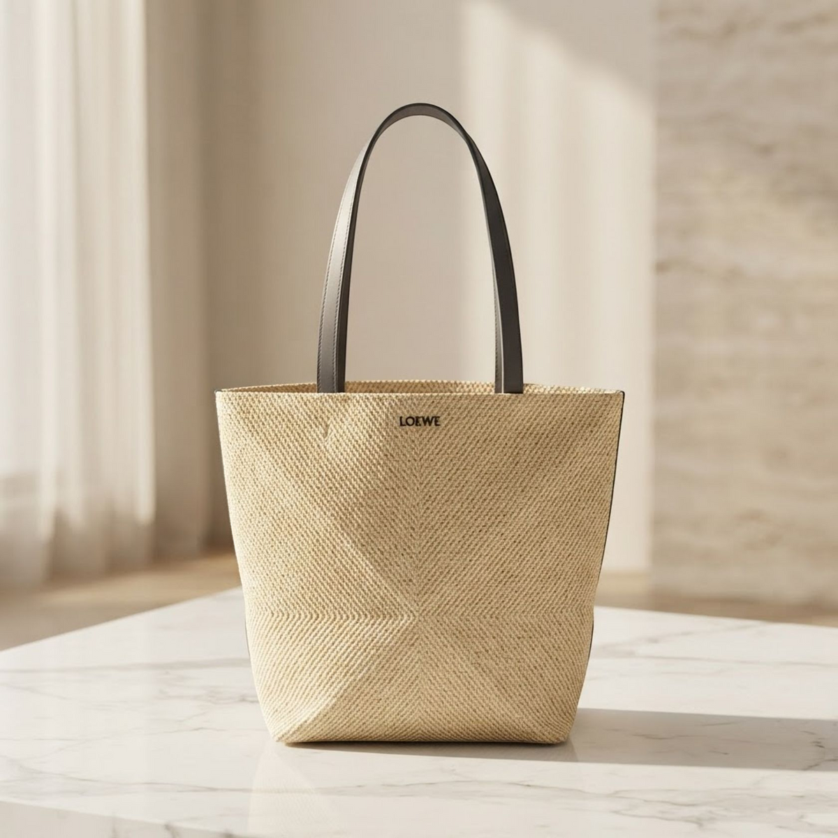 LOEWE Puzzle Fold Tote Medium Shoulder Bag A779G50X34 canvas leather Beige Used
