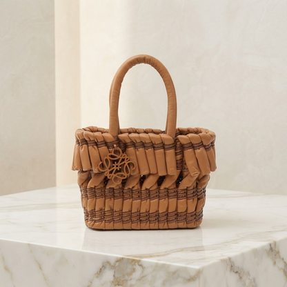 LOEWE TUBULAR Basket Tote Shoulder Handbag leather Brown Used Women
