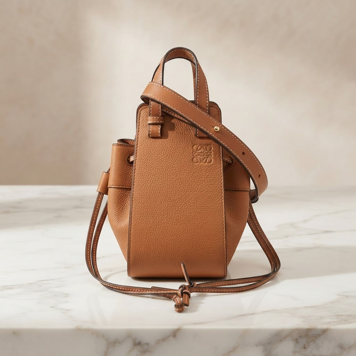 LOEWE Hammock Drawstring Mini shoulder crossbody Handbag leather Brown Used