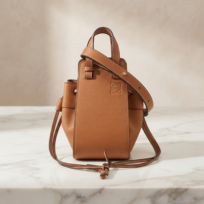 LOEWE Hammock Drawstring Mini shoulder crossbody Handbag leather Brown Used