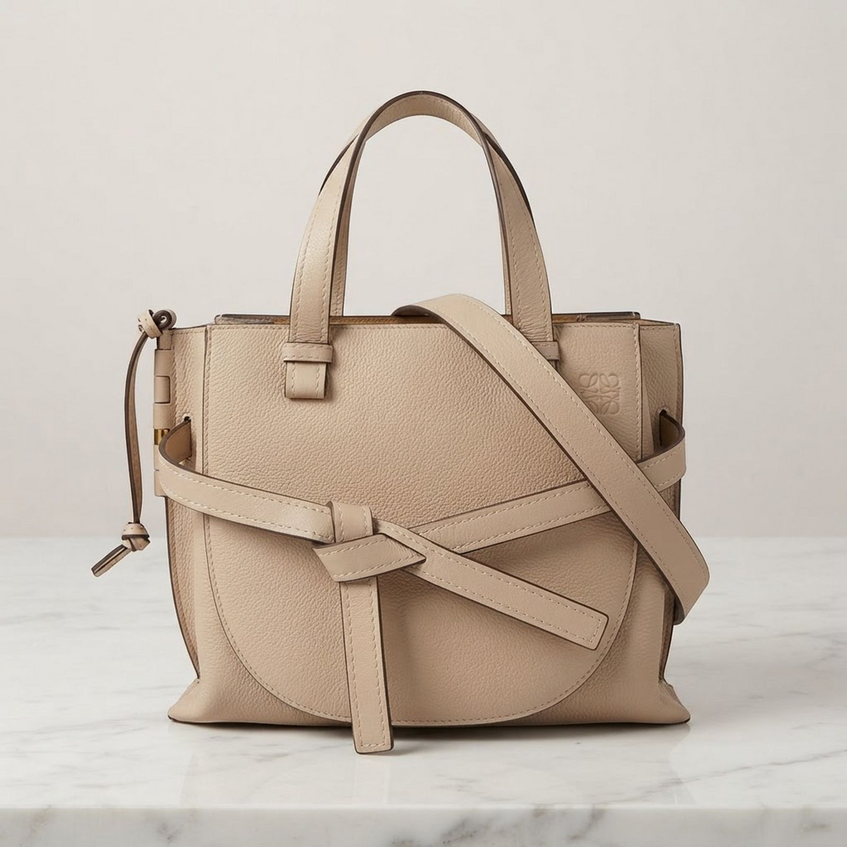 LOEWE Gate Top Handle 2way Shoulder Bag Calfskin Leather Beige