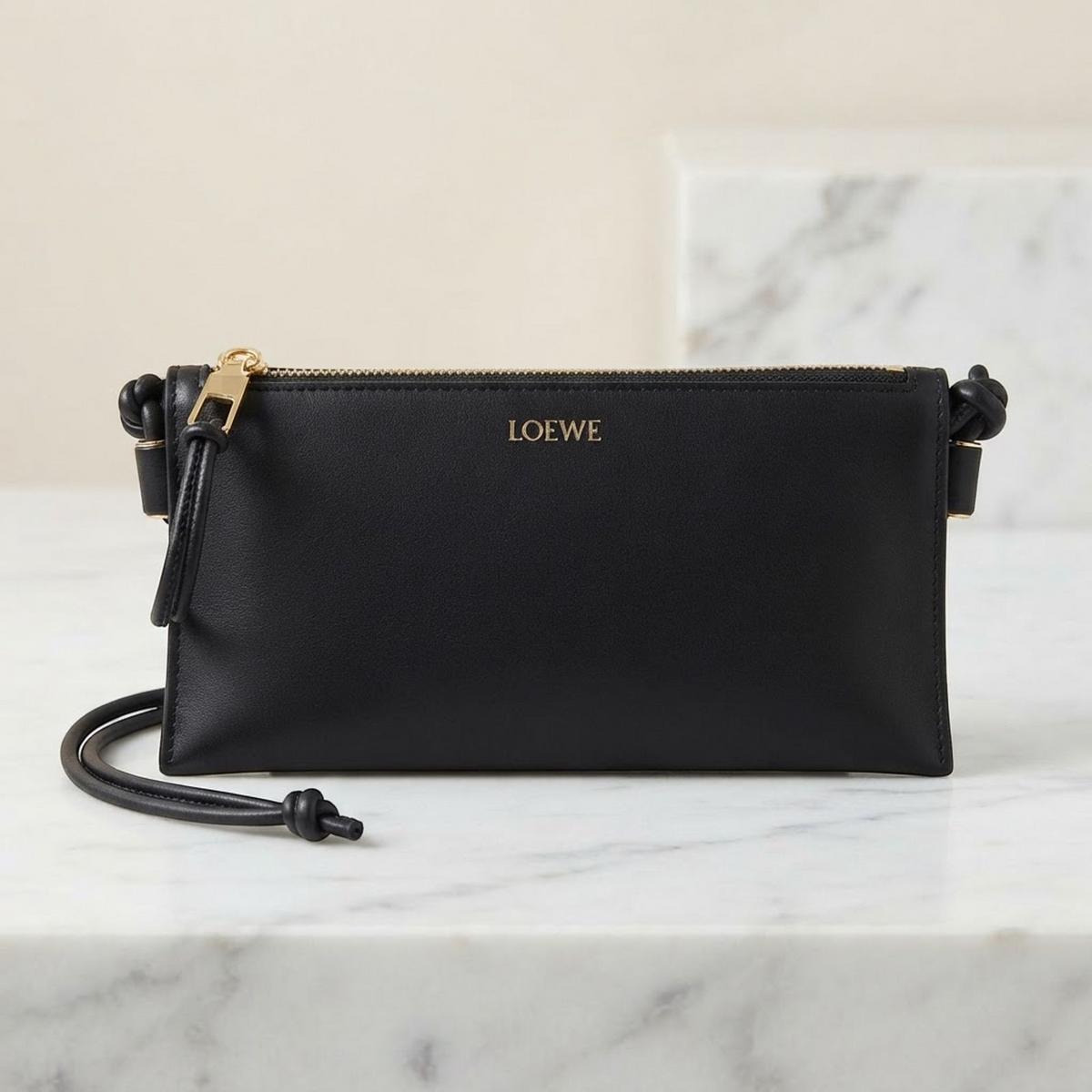 LOEWE GHW Joya Pouch Shoulder Bag Calfskin Leather Black