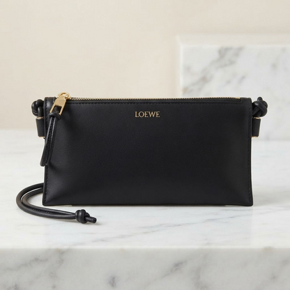 LOEWE GHW Joya Pouch Shoulder Bag Calfskin Leather Black