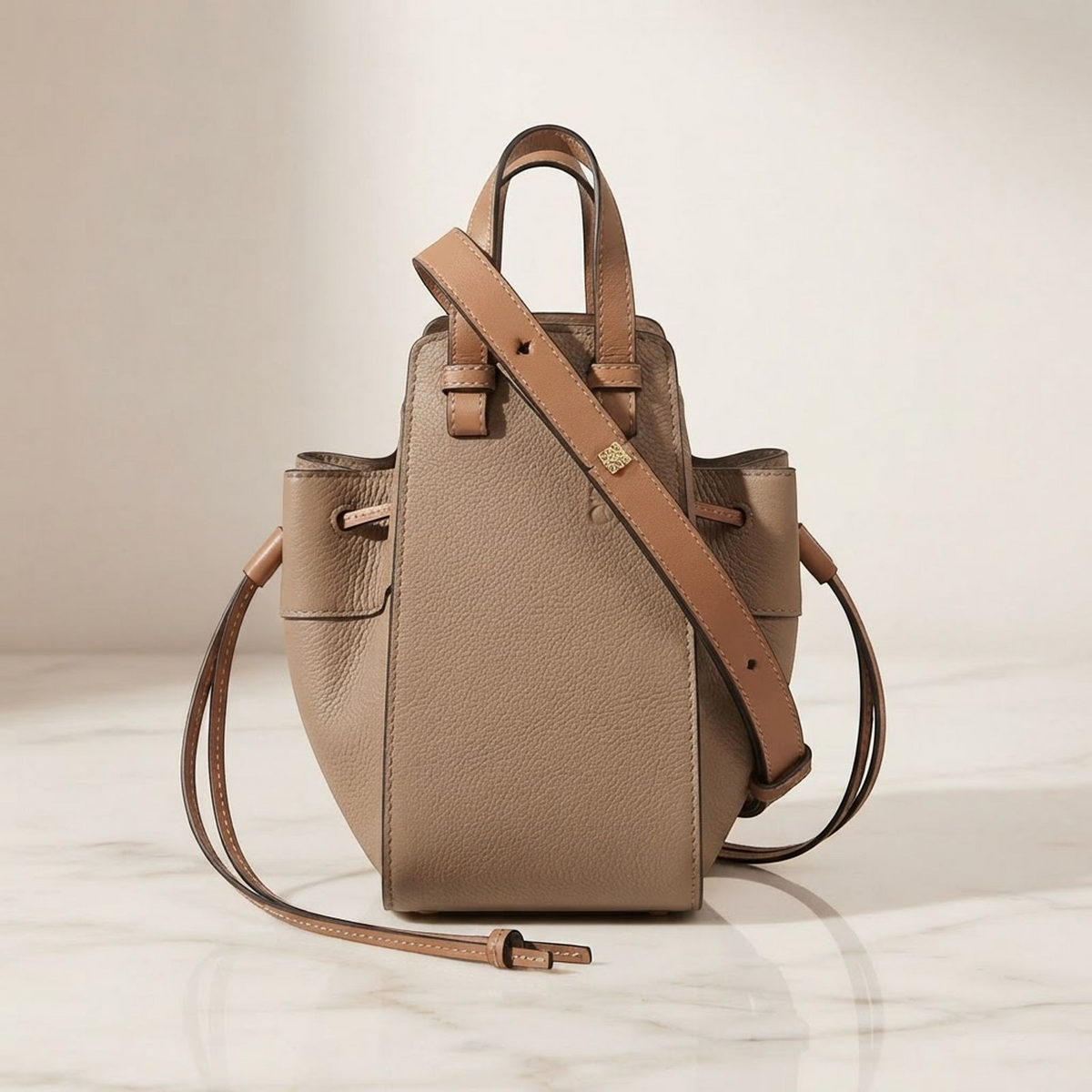 LOEWE GHW 2 Way Shoulder Bag Calfskin Leather Gray
