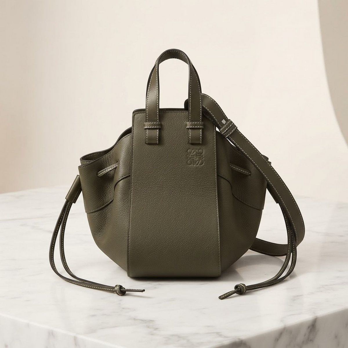 LOEWE SHW Hammock 2 Way Shoulder Bag Calfskin Leather Green
