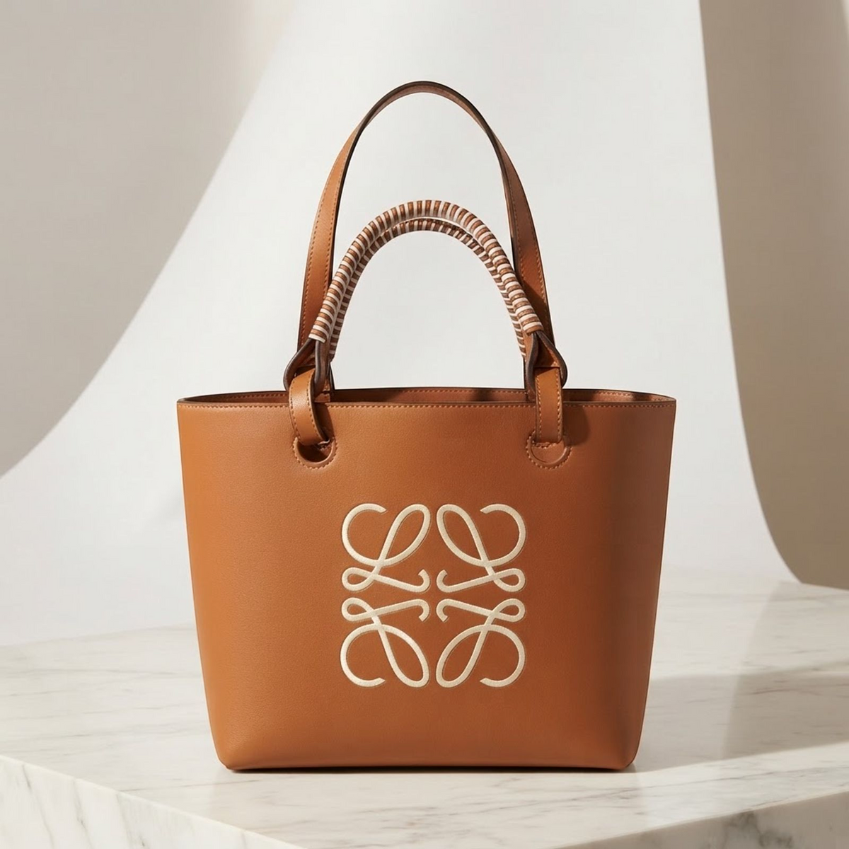 LOEWE Anagram Tote Small Tote Bag 2way Bag Calfskin Leather Brown