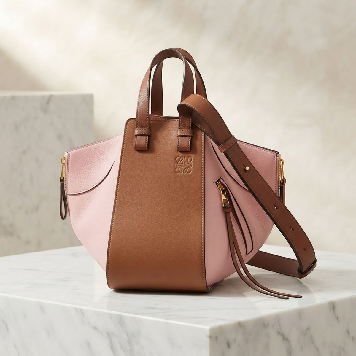 LOEWE GHW Hammock Small 2 Way Shoulder Bag Calfskin Leather Pink