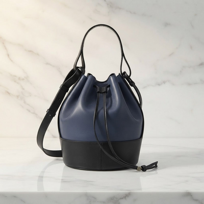 LOEWE SHW Balloon Medium 2 Way Shoulder Bag Calfskin Leather Black/Blue