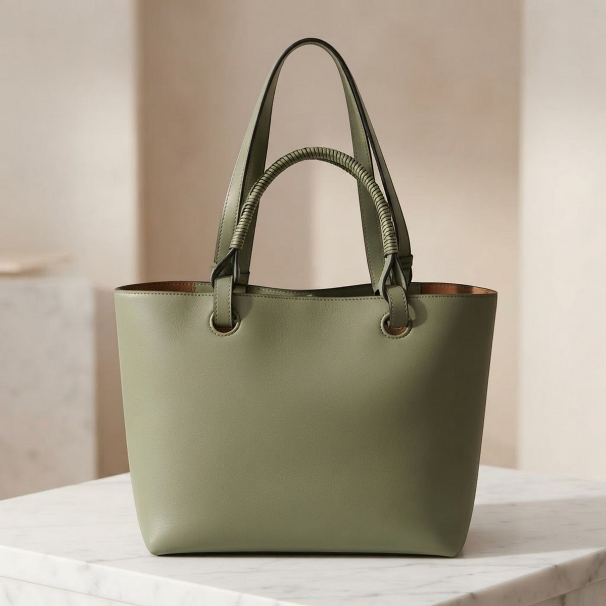 LOEWE Anagram Tote Bag Calfskin Leather Green