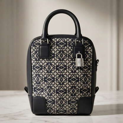 LOEWE SHW Amazona 15 2 Way Shoulder Bag Cowhide Leather/Anagram Canvas Navy