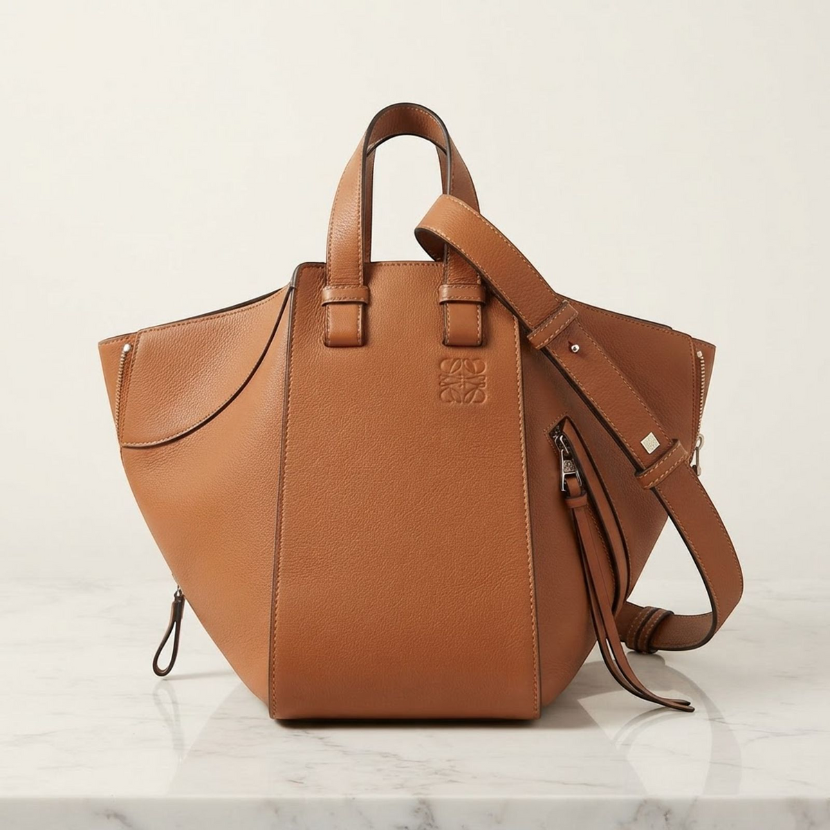 LOEWE GHW Hammock Medium 2 Way Shoulder Bag Calfskin Leather Brown
