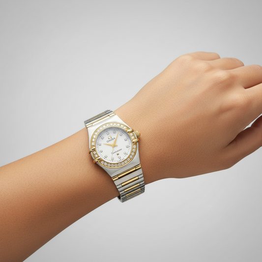 OMEGA Constellation Diamond MOP 18K Gold Steel Watch 1267.75 Polished