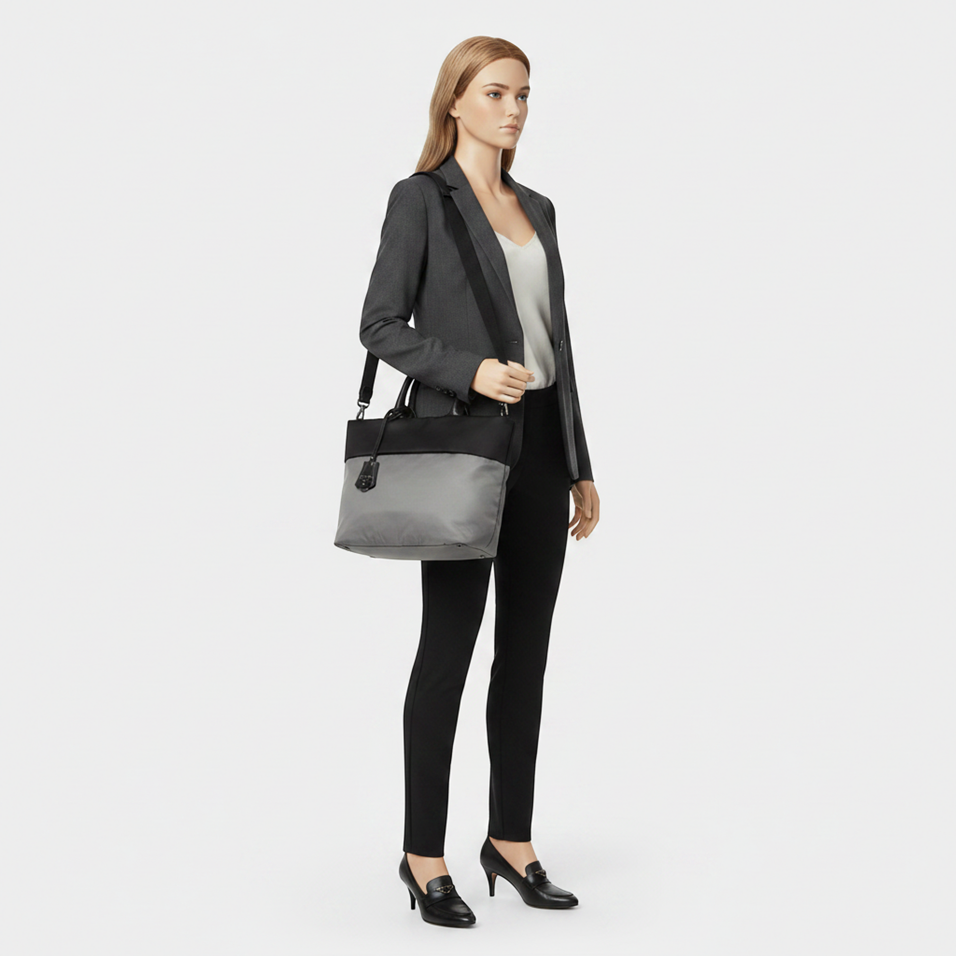 Prada B1959V Women's Tessuto,Nappa Leather Handbag,Shoulder Bag Black,Gray