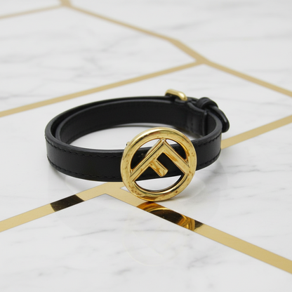 Fendi F Is 8AG739 Leather,Metal Charm Bracelet Black,Gold
