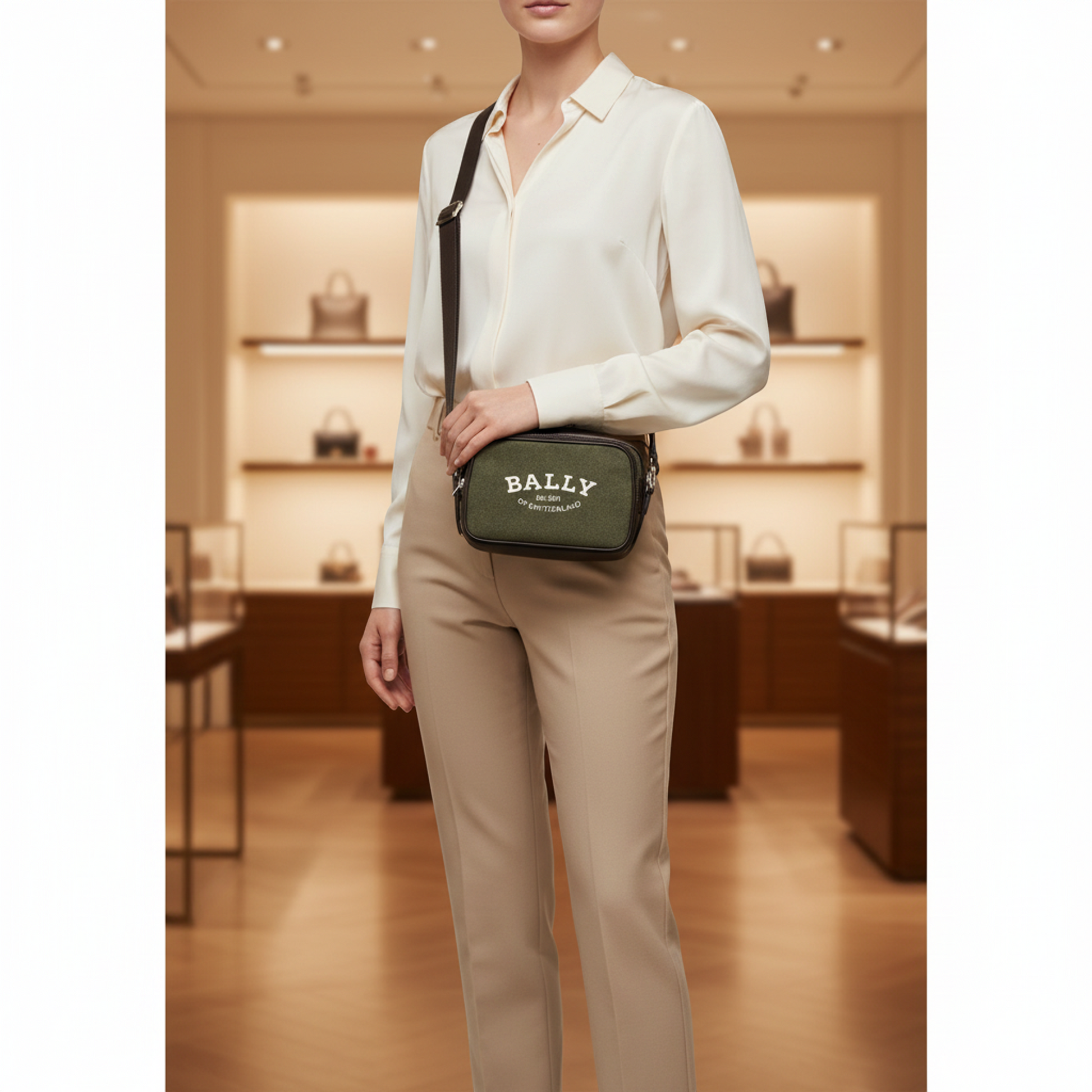 Bally CHADD.NA 6238717 Women,Men Canvas,Leather Shoulder Bag Brown,Khaki