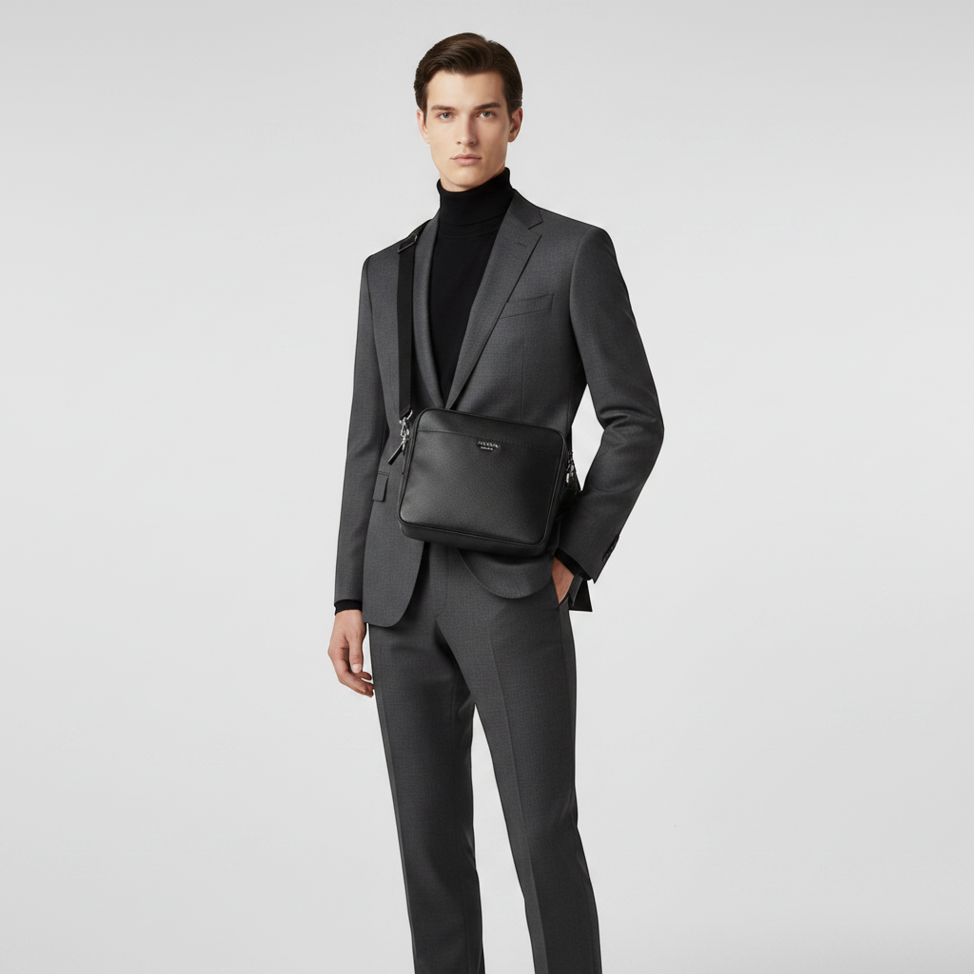 Prada Saffiano Men's Leather Shoulder Bag Black