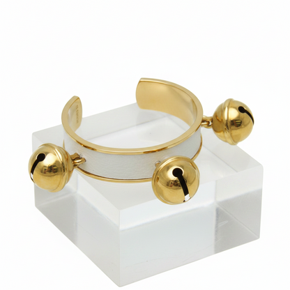 Hermes Bell Leather,Metal Bangle Gold,White