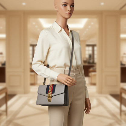 Gucci Sylvie 421882 Women's Leather Shoulder Bag Gray