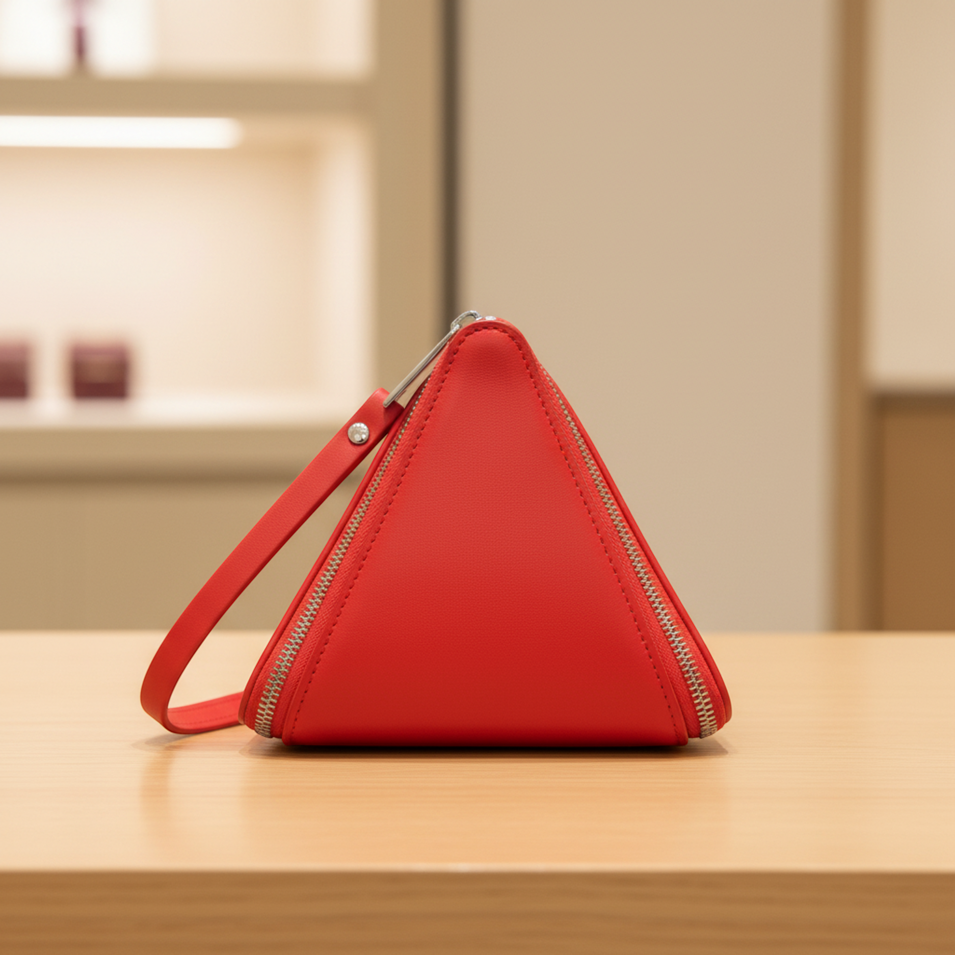 Bottega Veneta Intrecciato Pyramid 666769 Women's Leather Pouch Red Color