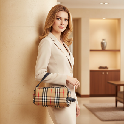 Burberry Vintage Check Wash Bag 40747251 Women,Men Leather,Nylon Canvas Clutch Bag,Pouch Beige