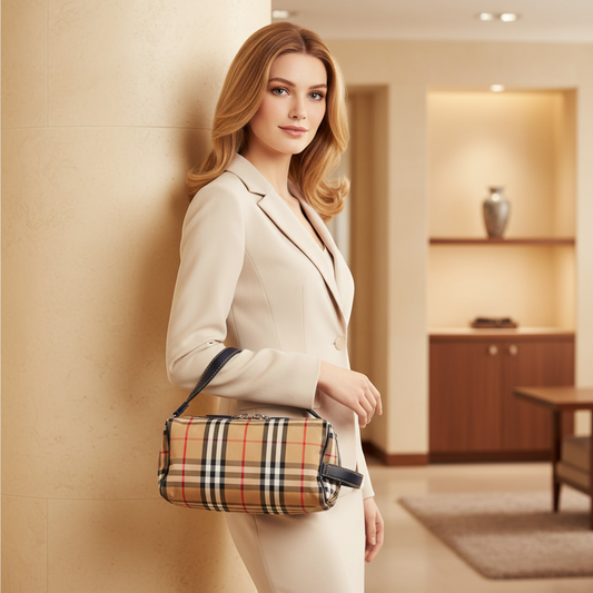 Burberry Vintage Check Wash Bag 40747251 Women,Men Leather,Nylon Canvas Clutch Bag,Pouch Beige