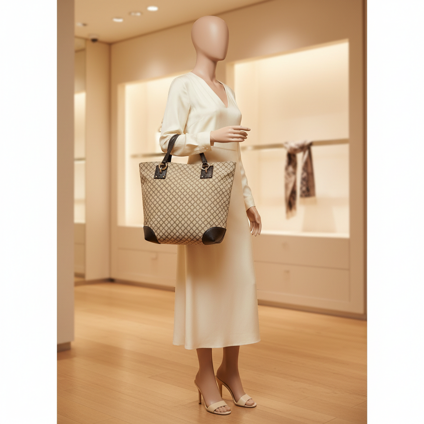 Gucci Diamante 353706 Men,Women Canvas,Leather Tote Bag Beige,Brown