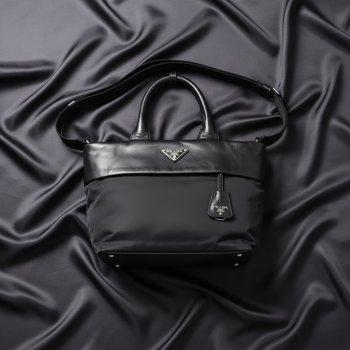 Prada TESSUTO NAPPA D 1BG959 Women's Nylon,Nappa Leather Handbag,Shoulder Bag Black