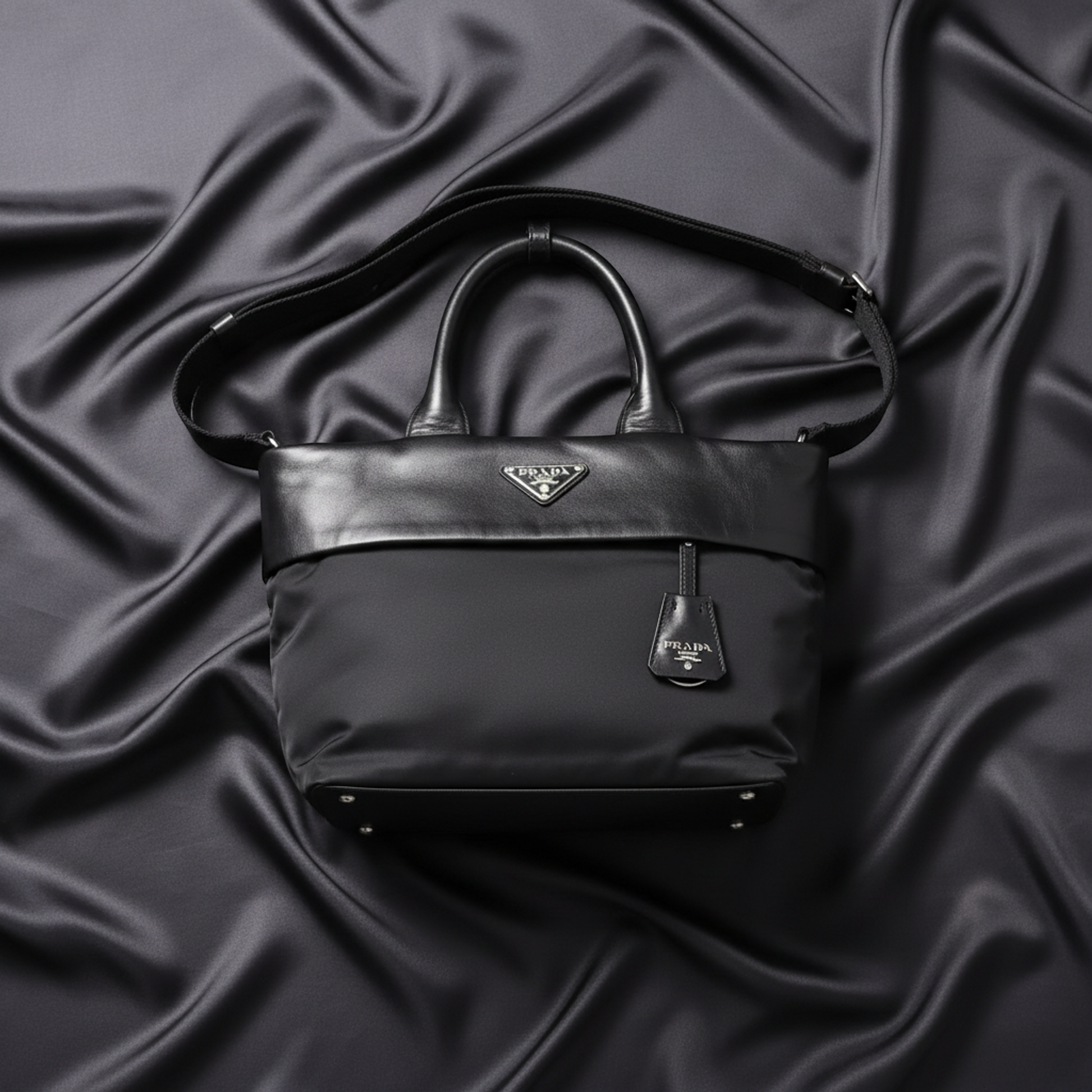 Prada TESSUTO NAPPA D 1BG959 Women's Nylon,Nappa Leather Handbag,Shoulder Bag Black