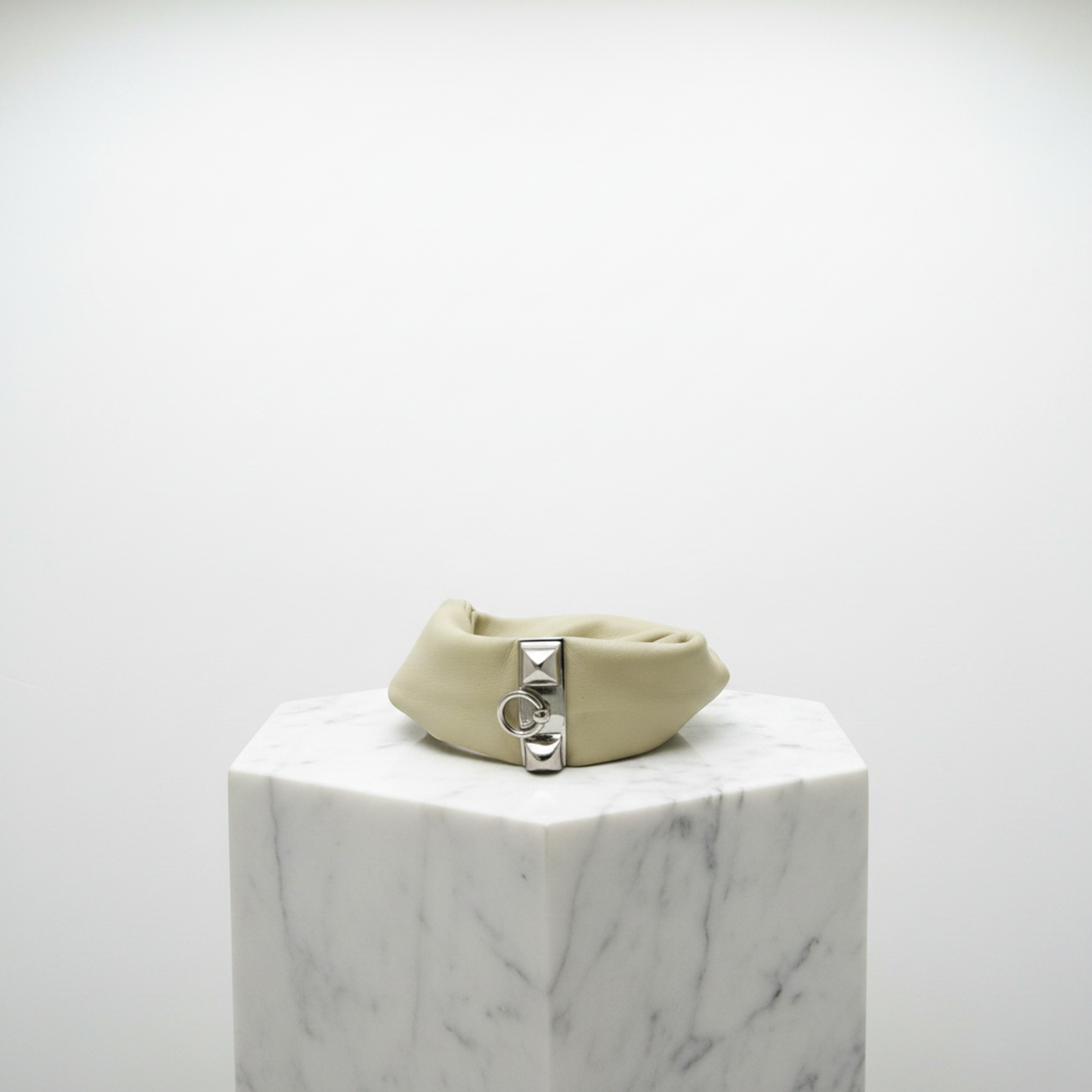 Hermes Medor Petit H Leather Bangle Light Beige