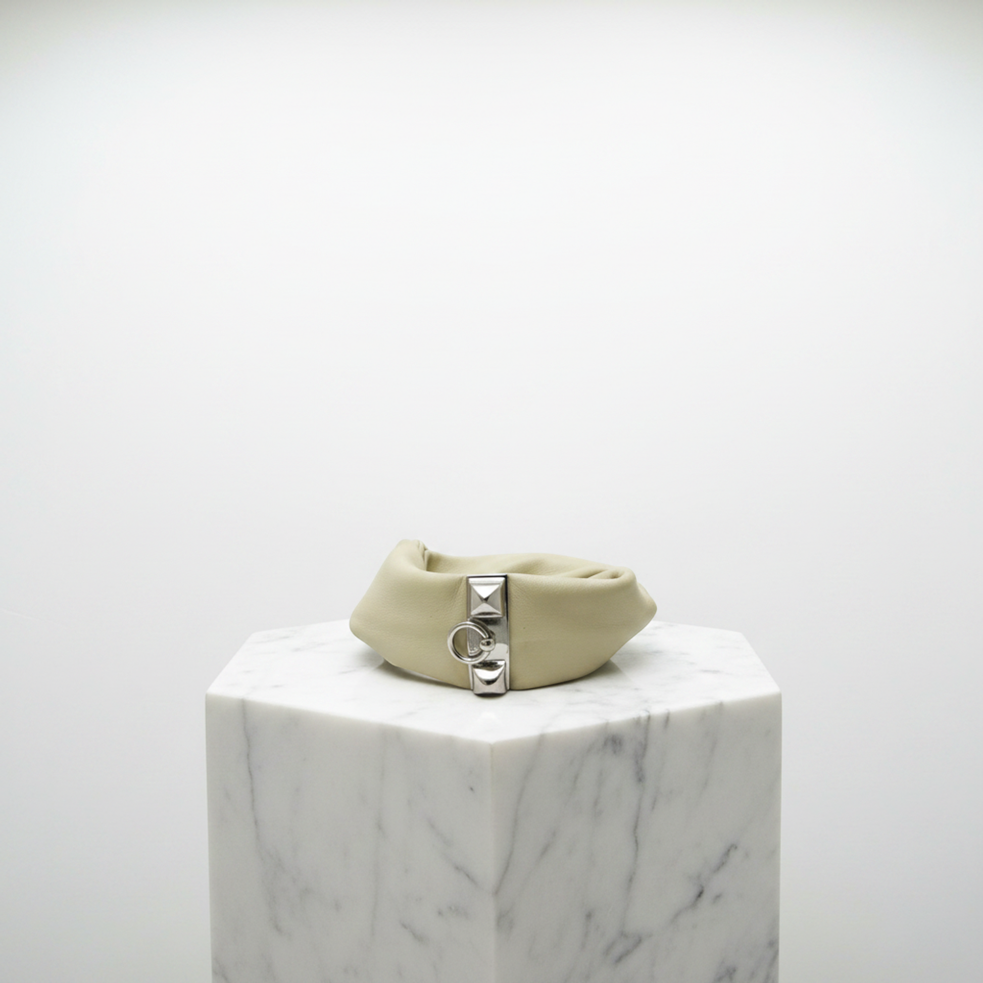 Hermes Medor Petit H Leather Bangle Light Beige