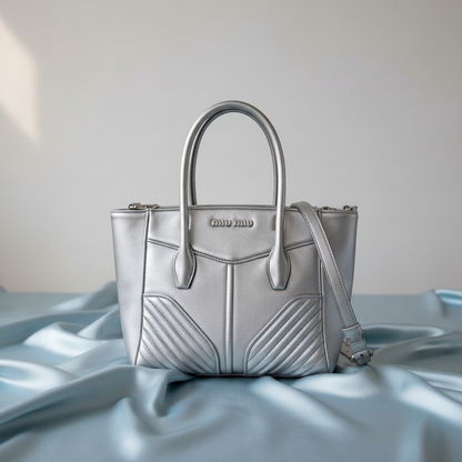 Miu Miu NAPPA BIKER 5BA145 Women's Leather Handbag,Shoulder Bag Silver