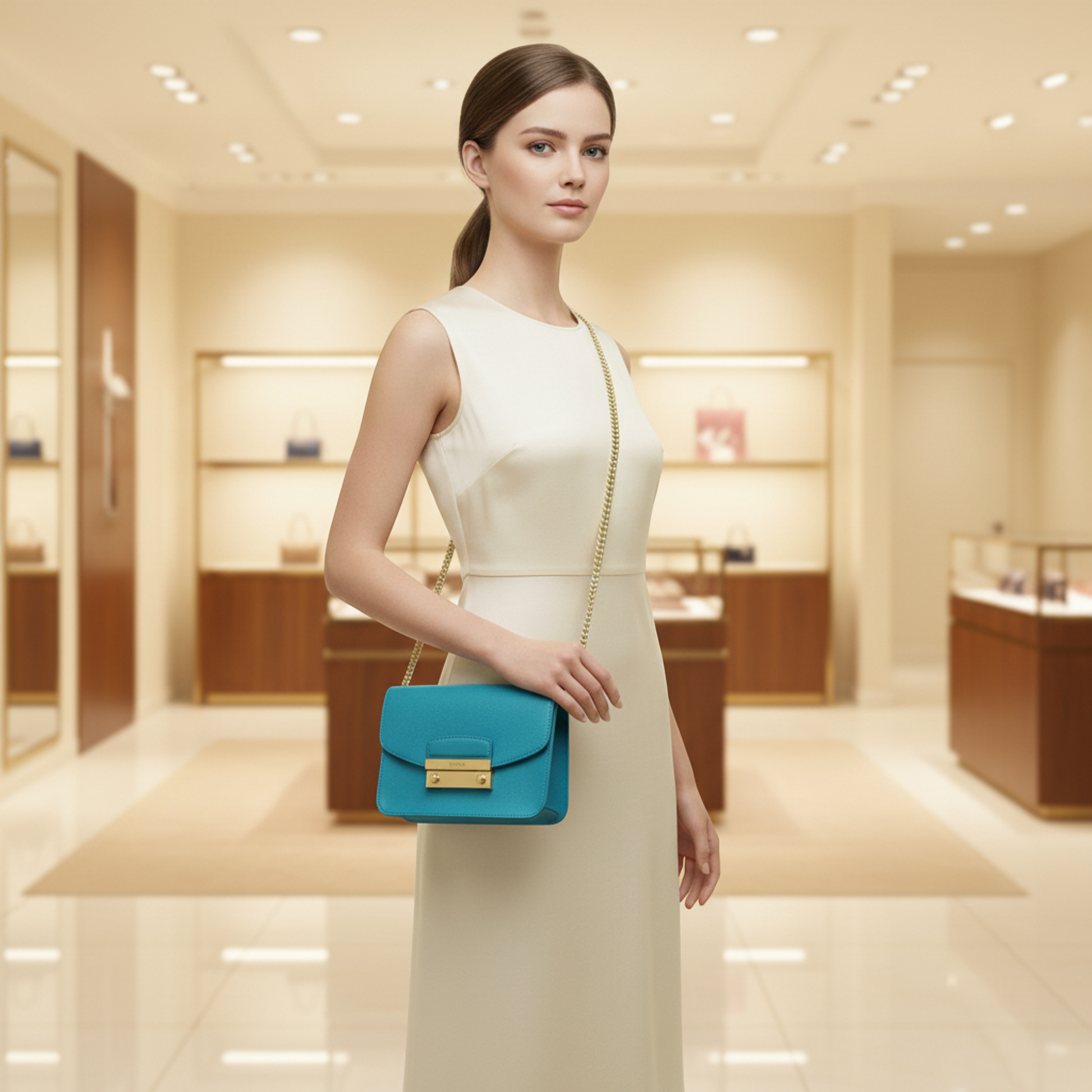 Furla Julia Mini Chain Women's Leather Shoulder Bag Blue