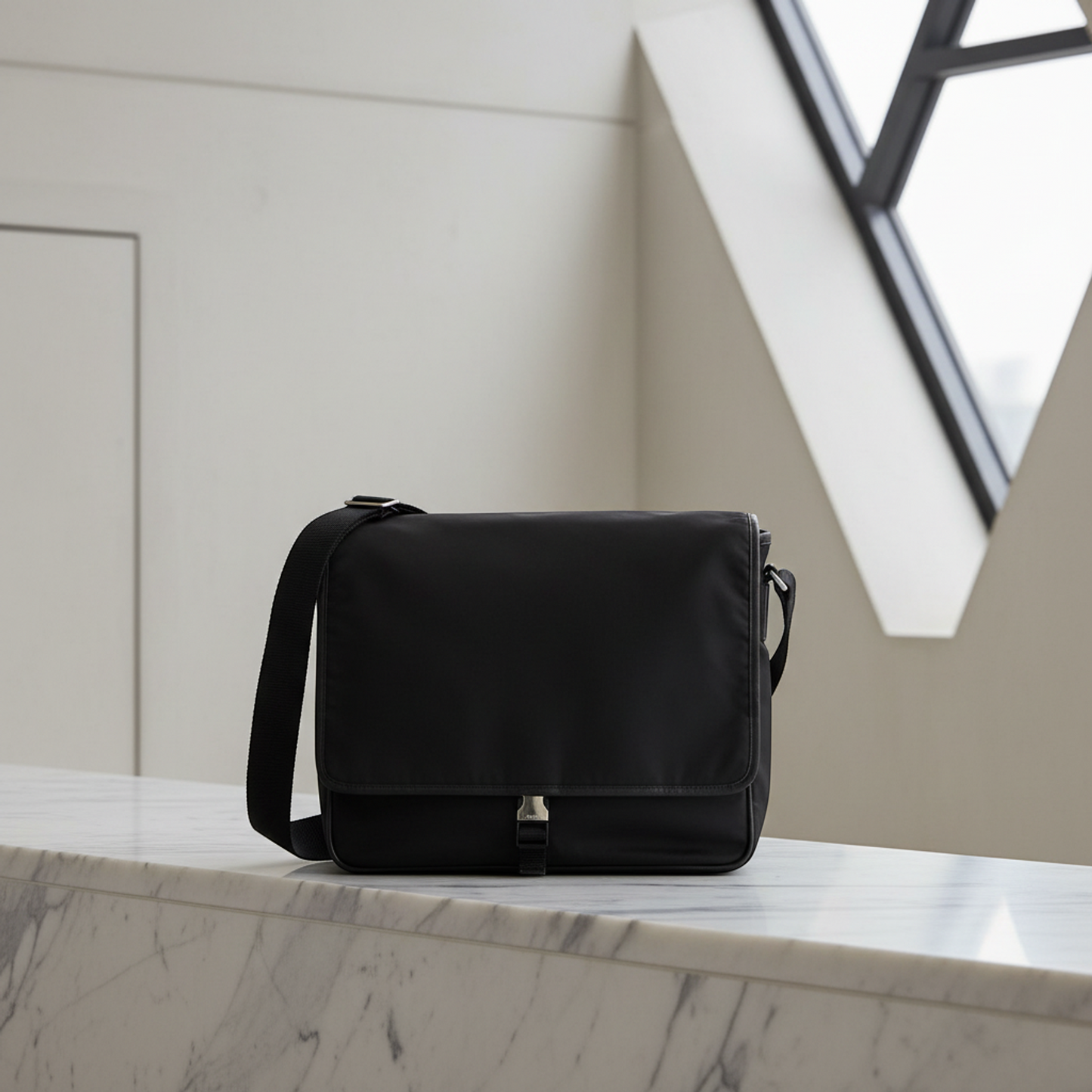 Prada Tessuto Men,Women Nylon,Leather Messenger Bag,Shoulder Bag Black