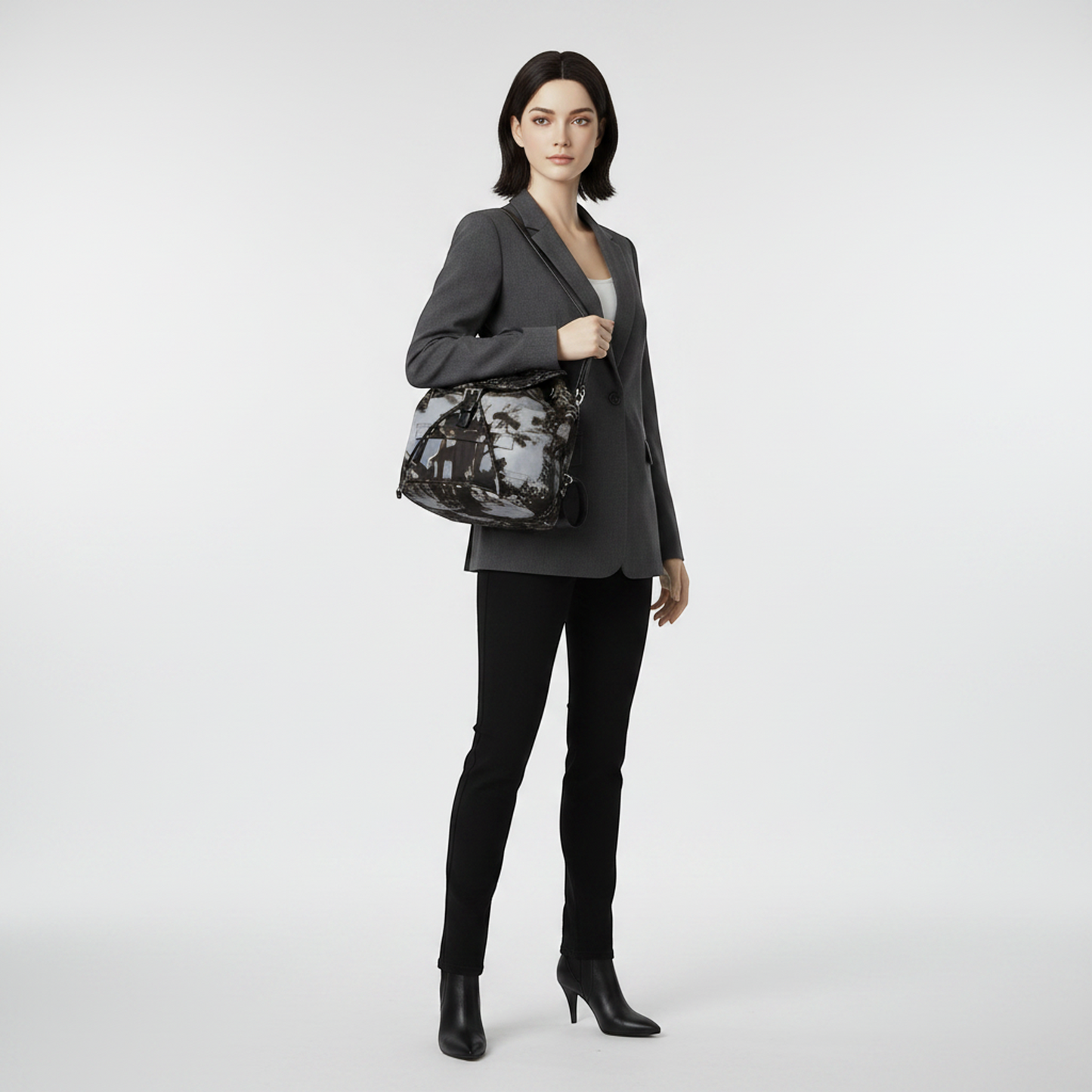 Prada Landscape Painting Women's Nylon Backpack Gray,Khaki Brown