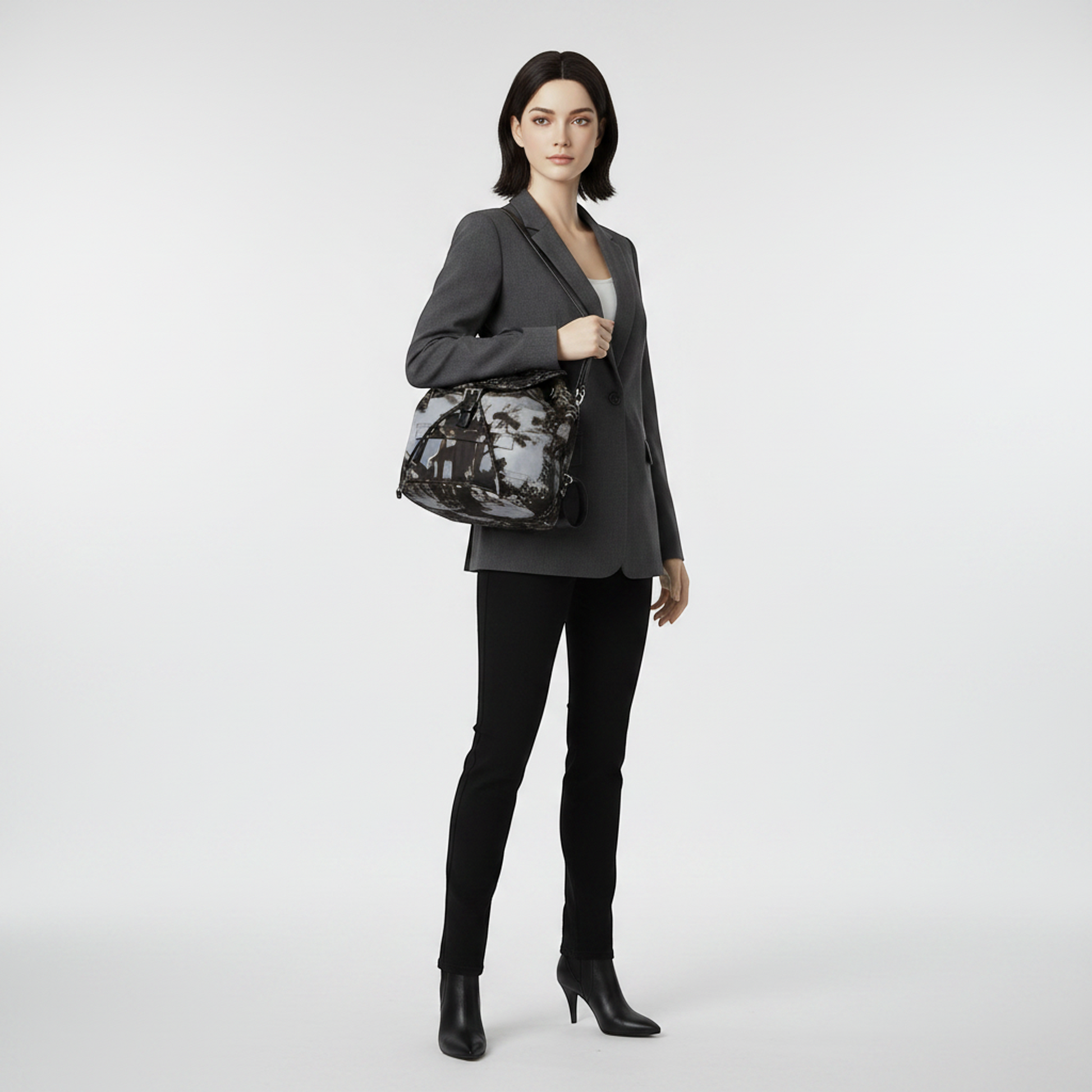 Prada Landscape Painting Women's Nylon Backpack Gray,Khaki Brown