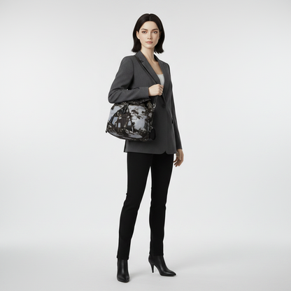 Prada Landscape Painting Women's Nylon Backpack Gray,Khaki Brown
