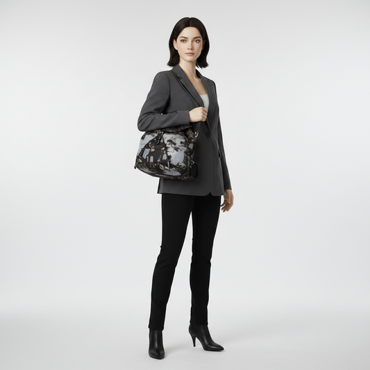 Prada Landscape Painting Women's Nylon Backpack Gray,Khaki Brown