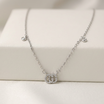 Gucci GG Running Diamond Necklace White Gold (18K) Diamond Men,Women Fashion Pendant Necklace (Silver)