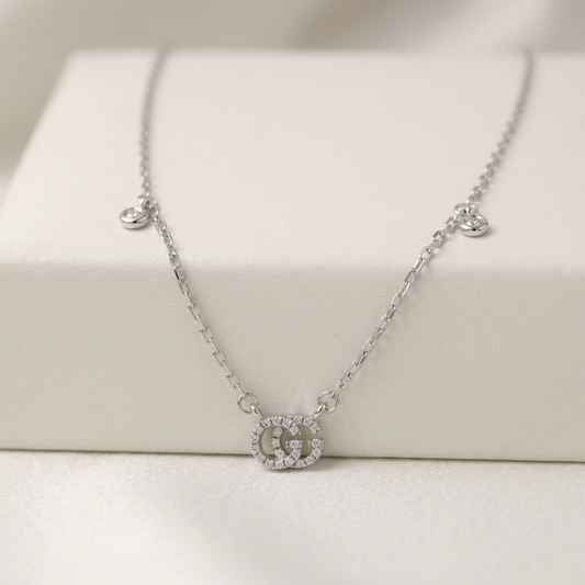 Gucci GG Running Diamond Necklace White Gold (18K) Diamond Men,Women Fashion Pendant Necklace (Silver)