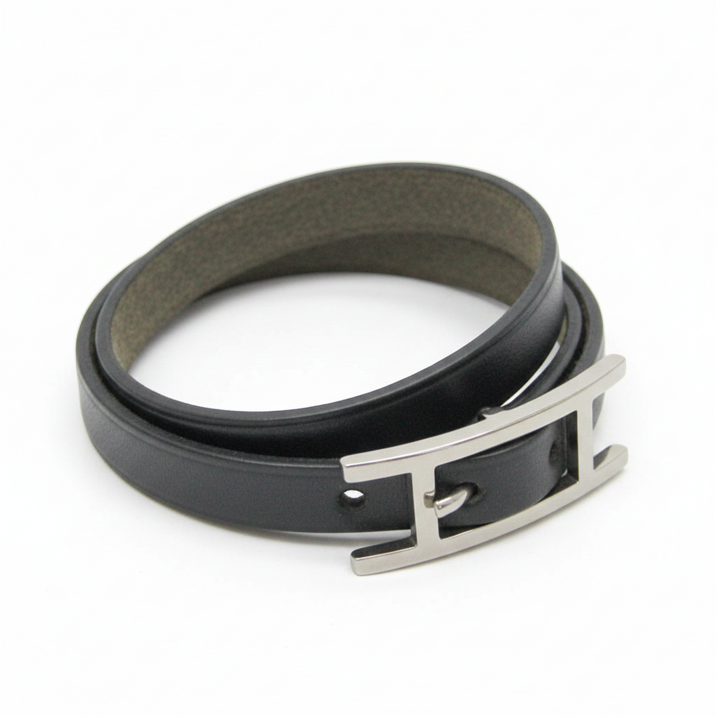 Hermes Hapi 4-row Bracelet Choker Leather,Metal No Stone Bangle Black,Silver