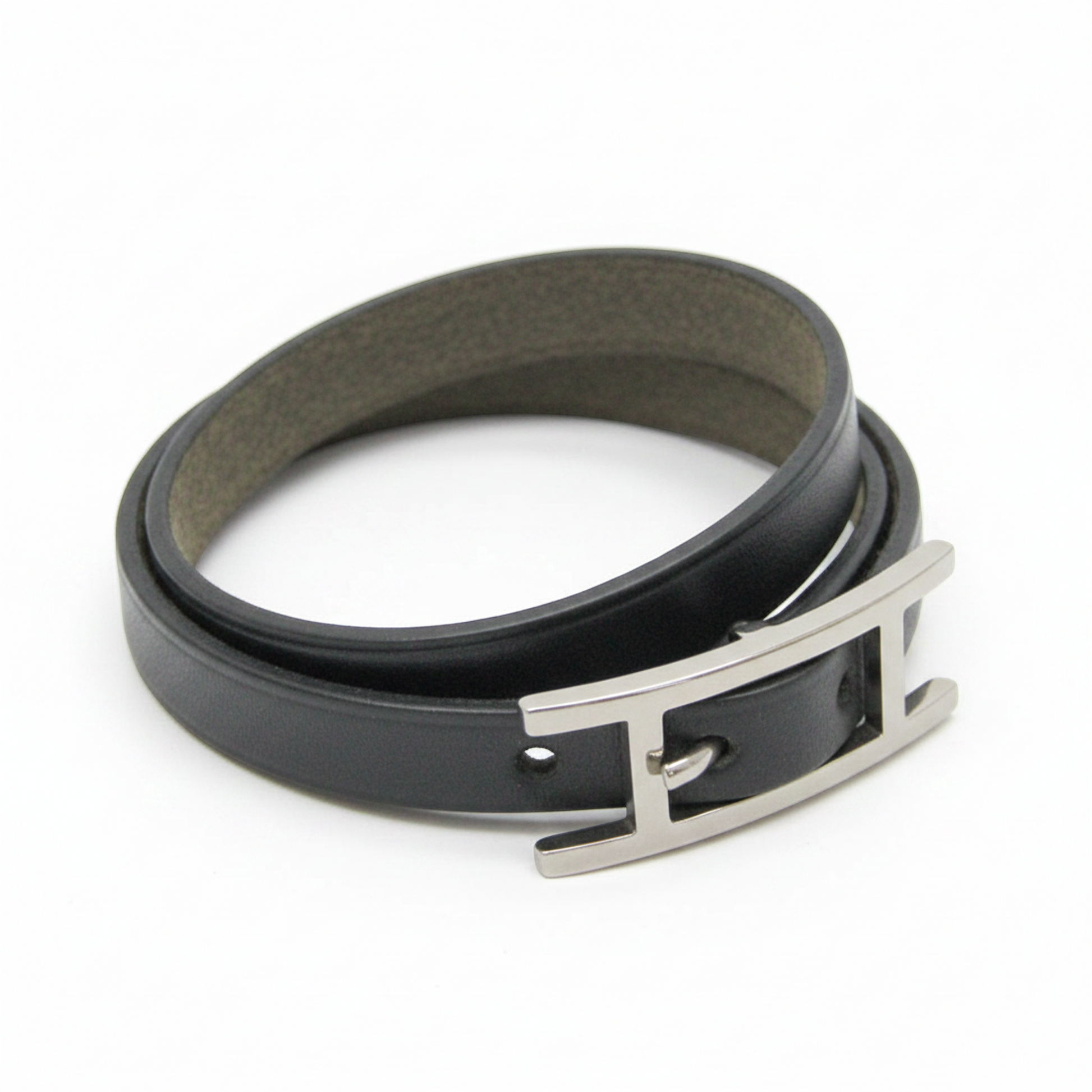 Hermes Hapi 4-row Bracelet Choker Leather,Metal No Stone Bangle Black,Silver