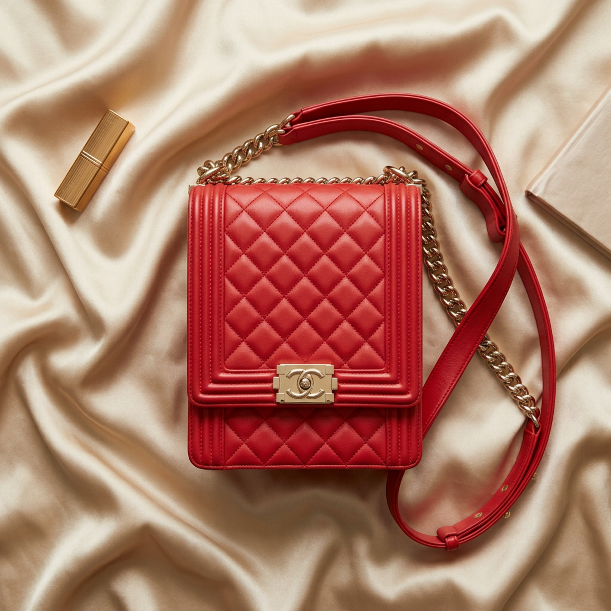 Chanel Boy Chanel Women's Leather Shoulder Bag Red Color